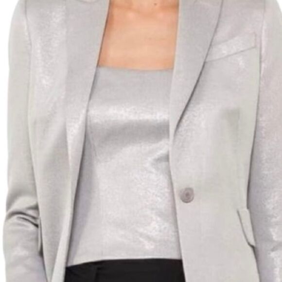 AKRIS PUNTO Women's Top Crop Bustier Camisole Metallic Silver Cotton Small NWOT - Picture 1 of 10